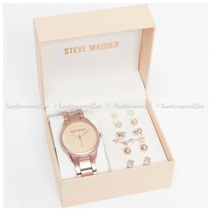 Steve Madden Rose Gold Tone Watch and Earrings Set in Gift Box